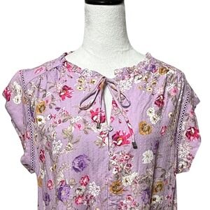 Buffalo Top Womens Large Purple Floral Flutter Sleeve Cottagecore NEW NWT